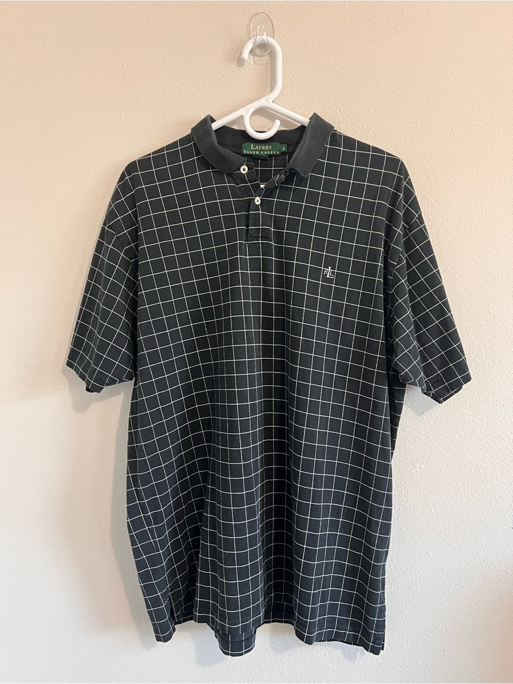 Ralph Lauren Black Polo with White Grid Check
